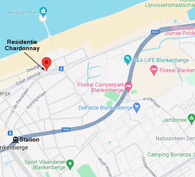 Kaart met de ligging van Residentie Chardonnay in Blankenberge